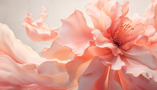 close up of peony petals on white background with copy space
