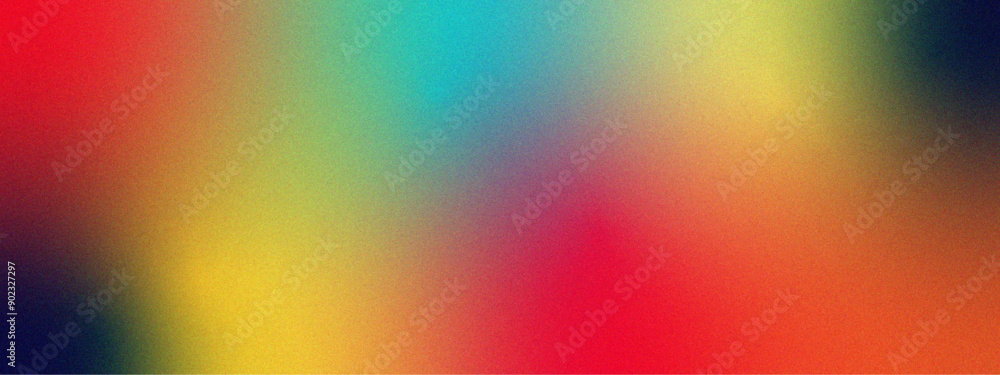 Poster Rainbow color Gradient background. technology, digital background. Smooth Blend Rainbow Glow with retro gradient grain texture. Vibrant colors shape on dark backdrop noise texture