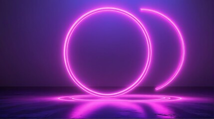 Obraz premium 3D rendering circular neon sign center dark room Rotation of neo