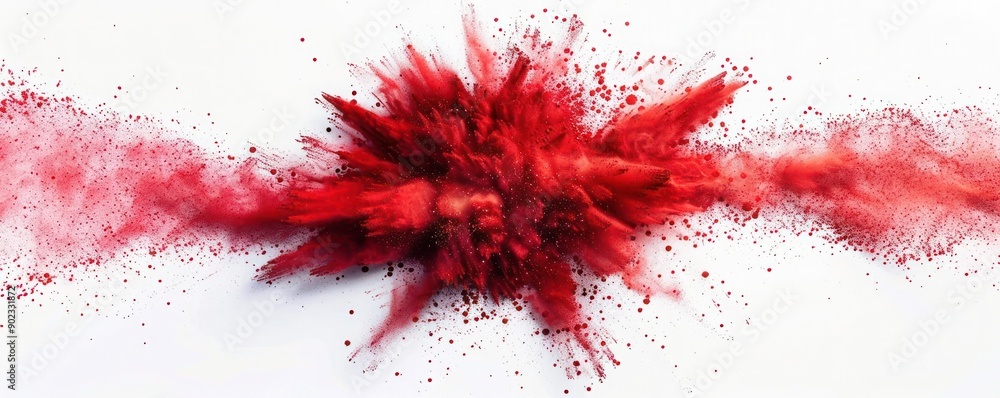 Poster high-resolution capture of red holi powder explosion, creating a dramatic and colorful spectacle on 