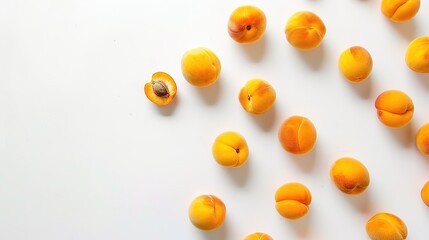 Top View of Fresh Apricots Arranged on a White Background - A Symphony of Summer's Golden Delights.