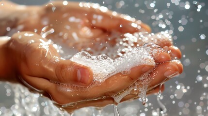 Fototapeta premium Woman washing hands with soap and water, close up.