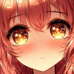 Obraz premium Anime Illustration: Emotional Golden Eyes of a Manga Girl