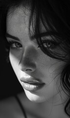 Fototapeta premium Close-up Black and White Portrait of a Woman with Sparkles on Her Skin