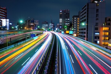 Obraz premium City Highway Night Light Trails