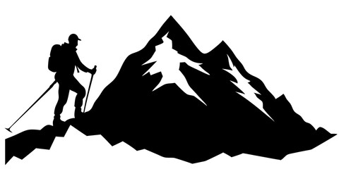 Silhouette of Mountain Climber and Hiker: Scenic Rock Climbing Scenes