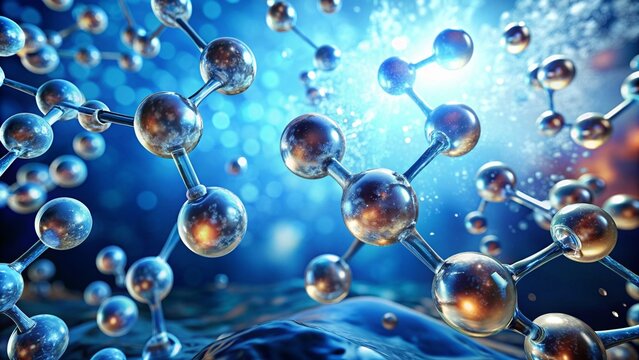 Oxygen molecules nano particles interacting with intelligent water molecules in acetone under low angle lighting, structure, technology, research, low angle,oxygen, particles