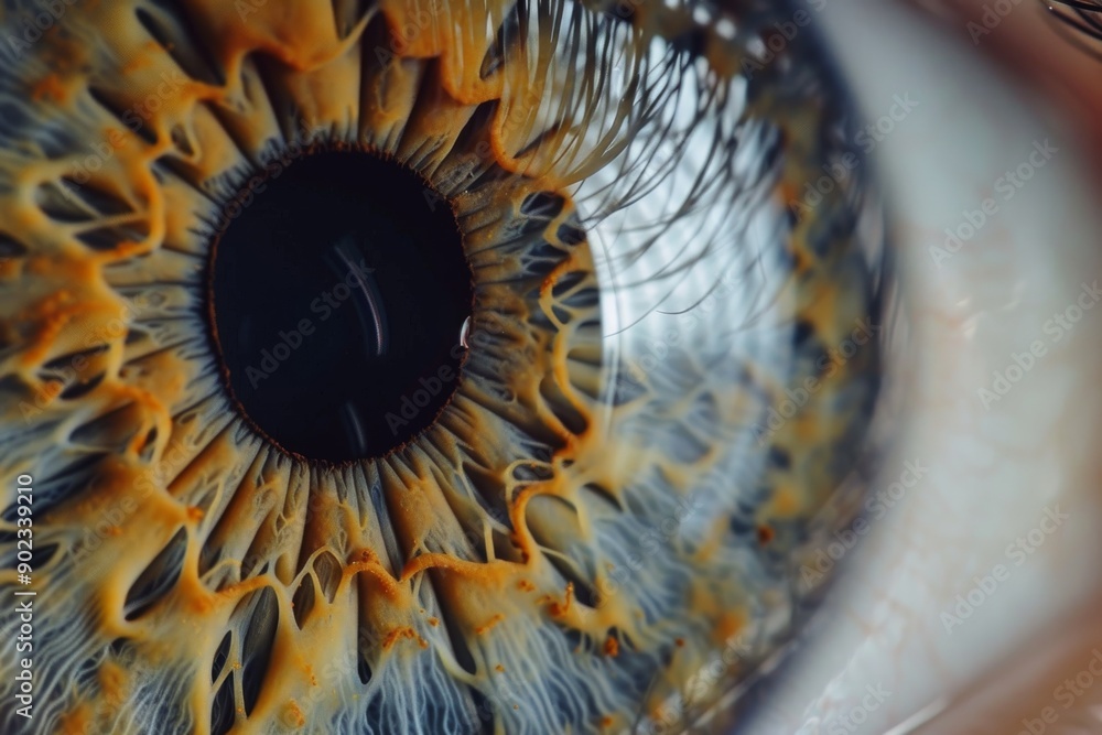 Poster yellow eye with intricate patterns symbolizing the fusion of human vision and advanced technology in