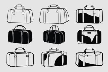 Black Baggage Vector Icon Set  Isolated Luggage Illustrations Travel Icons  Digital Design