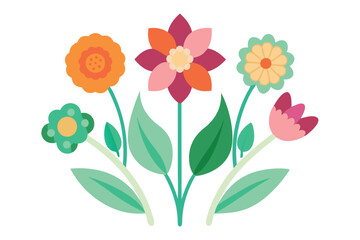 Abstract flowers, top view. Spring flora. Flat vector illustration on white background