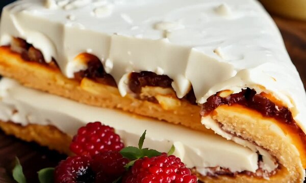 Appetizing cannoli tubes with berries, Italian food 4k video