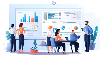 A female financial advisor is engaged in a consultation with her team, 