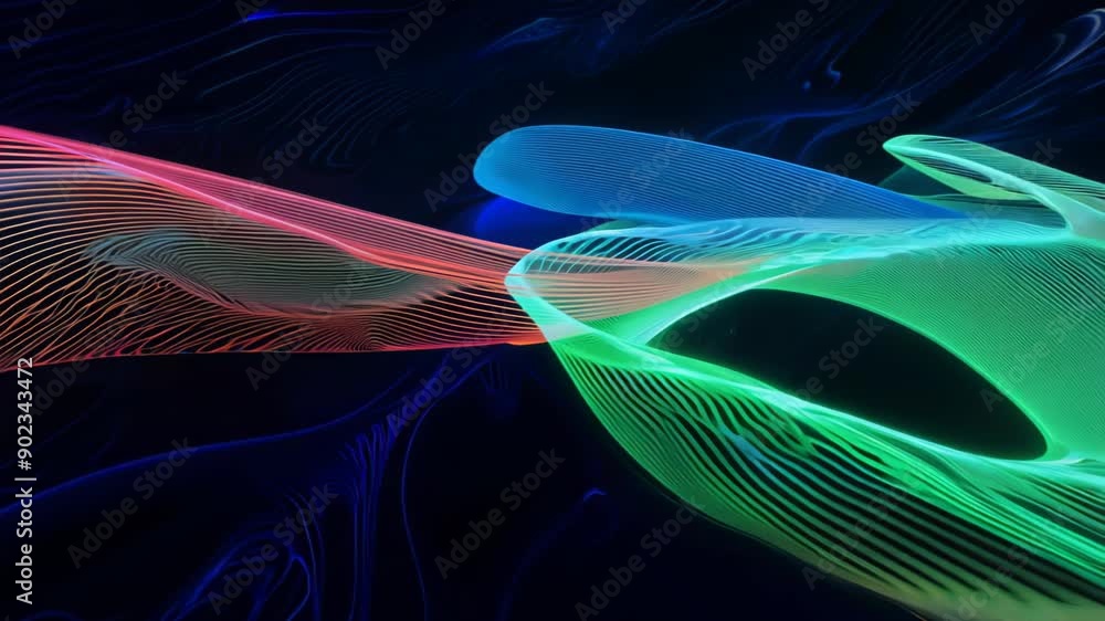 Poster mystical waves of color dance under a starry night sky in an abstract visual journey. generative ai
