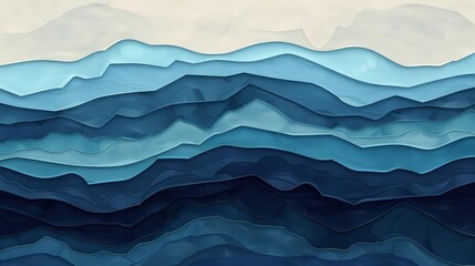 Minimalist ocean waves with grainy texture, Aesthetic, Blue tones, Digital art