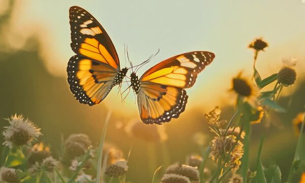 enchanting courtship of two monarch butterflies as they flutter together in a delicate dance of love and connection. 4k video