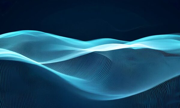 Digital big data background, fiber optic network lines. Data flow cyber wave particles dots Flow Secure cybersecurity connection. Cyber technology Network data speed funnel 4k video