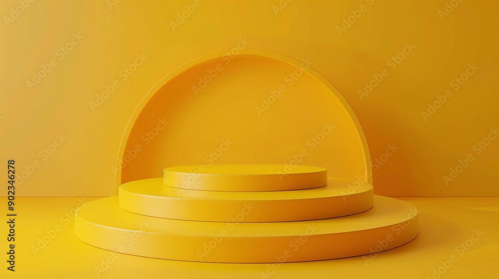 Aufkleber 3d rendering of a yellow podium with a yellow background. the podium has three steps and is located 