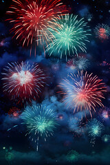 Fototapeta premium Burst of Colors: Captivating Display of Fireworks Illuminating the Midnight Sky