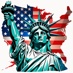statue of liberty and American flag vector illustration art on white background