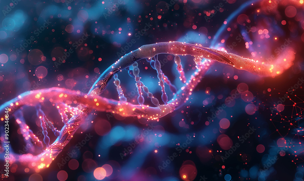 Poster glowing dna helix structure in a futuristic representation