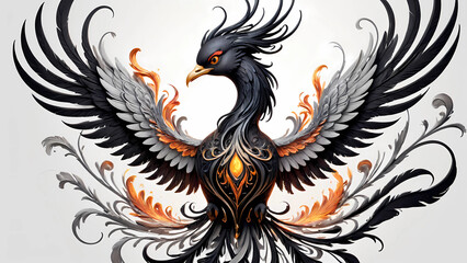 Obraz premium A majestic Phoenix logo with delicate, swirling, and ornate black lines that evoke a sense of regality and power