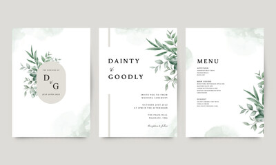 Elegant foliage wedding invitation card template set
