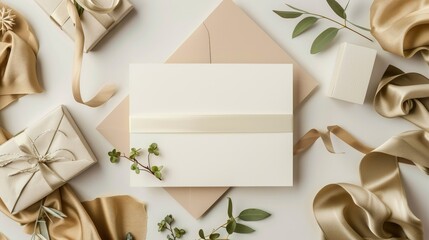 Wedding invitation mockup with front back sides plus stylish decor on blank card