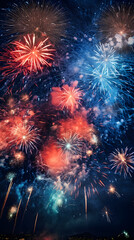 Fototapeta premium Burst of Colors: Captivating Display of Fireworks Illuminating the Midnight Sky