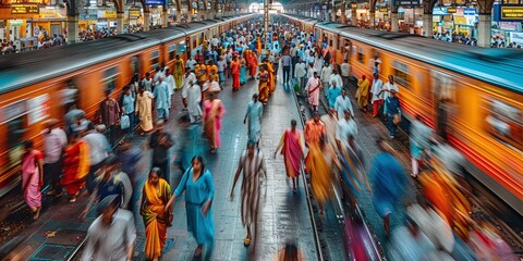 Long exposure of people walking in a railway station