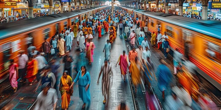 Long exposure of people walking in a railway station