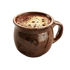 Rich, aromatic coffee in a rustic brown mug, perfect for a cozy morning or an afternoon break, ideal for food and beverage themes.