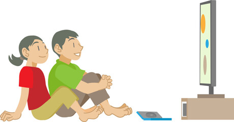 テレビを鑑賞する子供達のイラスト