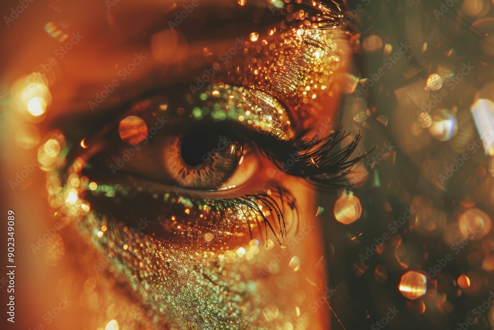 Aufkleber golden eye with reflective sparkles emphasizing creativity and futuristic aesthetics in a dynamic se