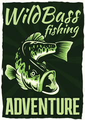 Wild bass fishing poster for print