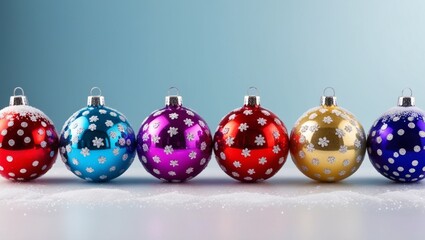 Obraz premium New Year's colorful balls with snow. There is a place for text