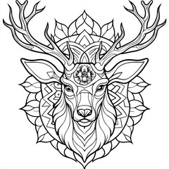Obraz premium animal type mandala deer illustration for book coloring