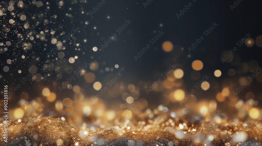 Poster a festive background featuring a glittering effect with sparkling gold and silver particles creating