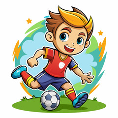 Cartoon little boy playing footbal