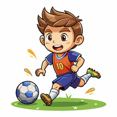 Cartoon little boy playing footbal