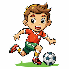 Obraz premium Cartoon little boy playing footbal