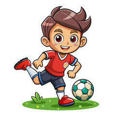 Cartoon little boy playing footbal