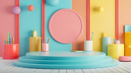 Back to school winner podium 3d background empty background