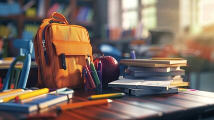 Back to school with school supplies and equipment