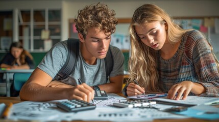 Collaborative Math Problem Solving in Classroom with Golden Ratio Composition and Copy Space, using Sony Alpha a1 Camera and 105mm f1.8 Lens