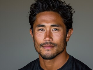 Obraz premium A man with a confident expression poses against a simple backdrop