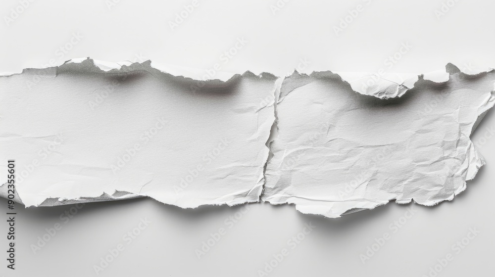 Poster white torn paper close up with space for text on isolated white background