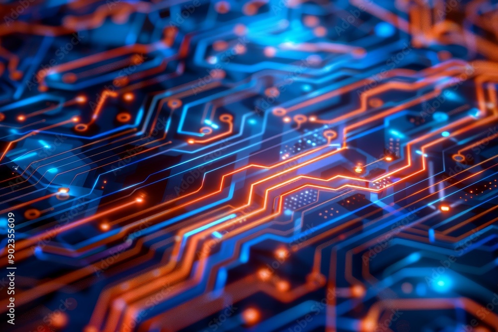 Poster close up of a circuit board highlighting advanced technology and intricate digital elements in a hig
