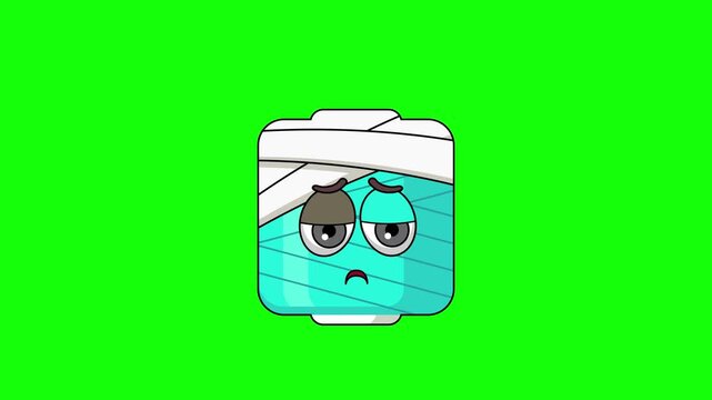 yarn spool emoticon face with head bandage, emoji loop animation