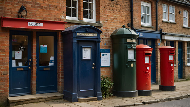 a quaint village post office, with a friendly postmaster eagerly sorting through piles of mail