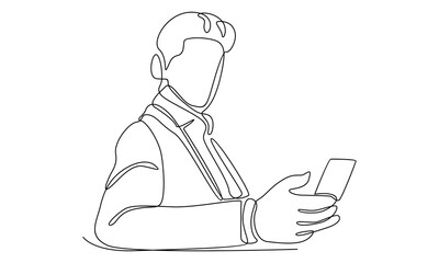 continuous line art of Man holding cellphone